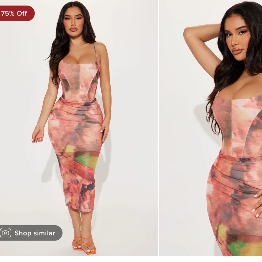 Fashion Nova Roxanna Corset Mesh Midi Dress